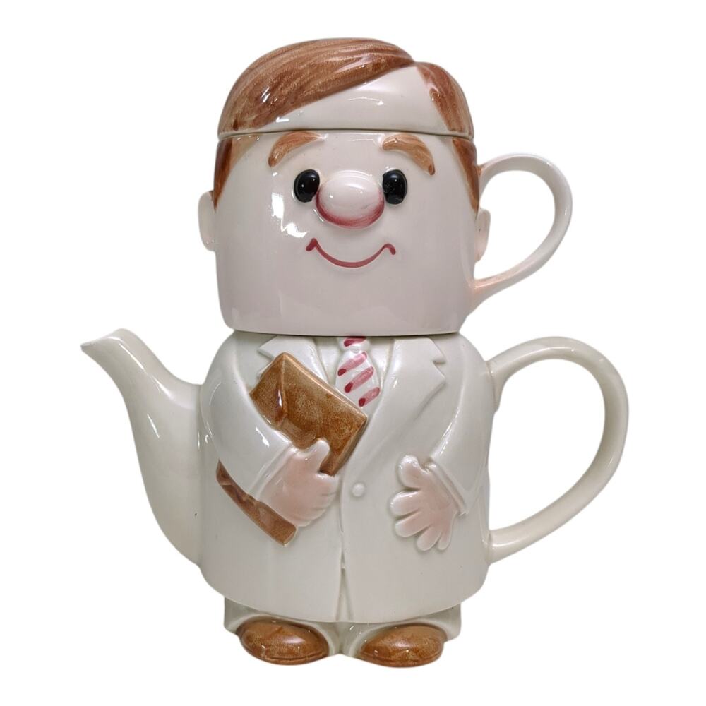 Teapot Cup ENESCO 3 Piece Dentist Doctor Man in White Coat Stacked 8" Tall